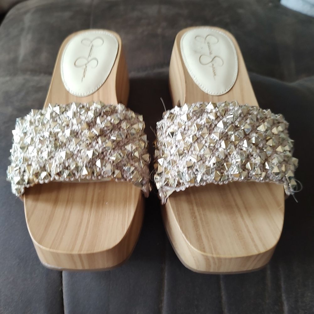 Jessica Simpson Rell Gold Studded Women's Sandals Platform 5.5 - Picture 4 of 13